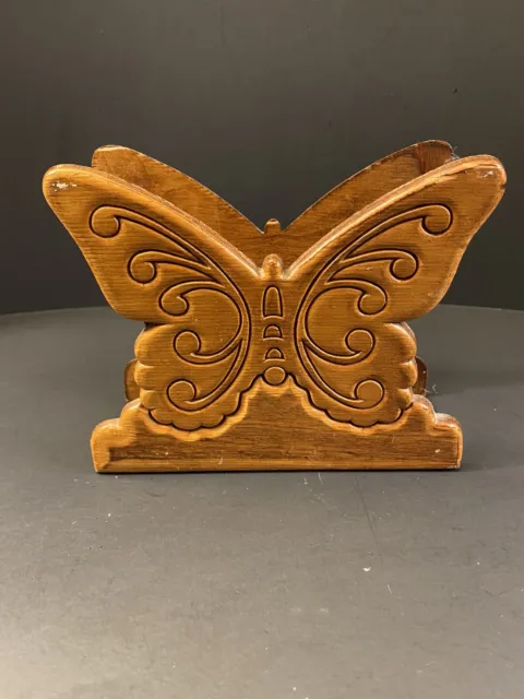 Vintage Carved Wood Butterfly Napkin/ Letter Mail Holder Retro