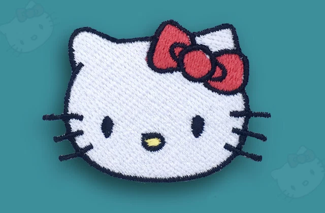 Hello Kitty mit roter Schleife Aufbügeln Aufnähen bestickter Aufnäher
