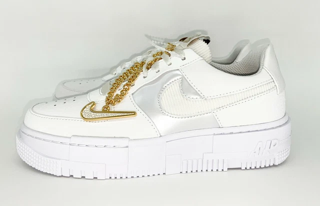 Nike Air Force 1 Pixel Mit Kette NIKE AIR FORCE 1 Pixel Summit White Weiss Gold Chain Kette 38.5, 39, 40
