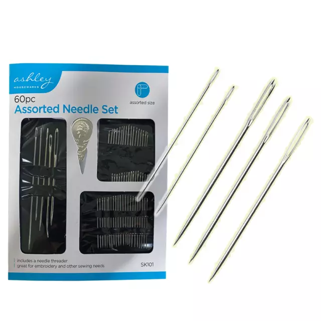 Assorted Sizes Self Threading Needle Set Embroidery and Hand Sewing Needles 60pc