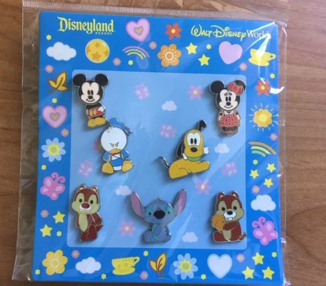 Disney Baby Characters Mickey Minnie Donald Goofy Stitch Chip&Dale 7 Pin Set