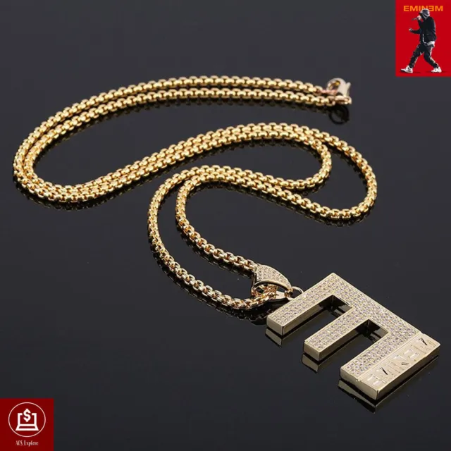EMINEM Gold Color Letter " E " Pendant  Chain Necklace