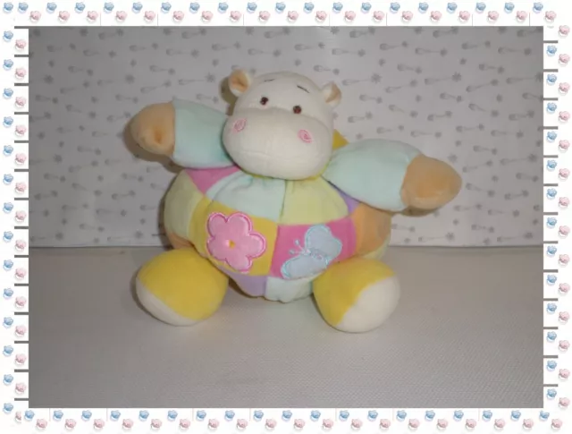 € - Doudou Peluche Boule Hippopotame  Jaune Bleu Rose ... Fleur Papillon  MGM
