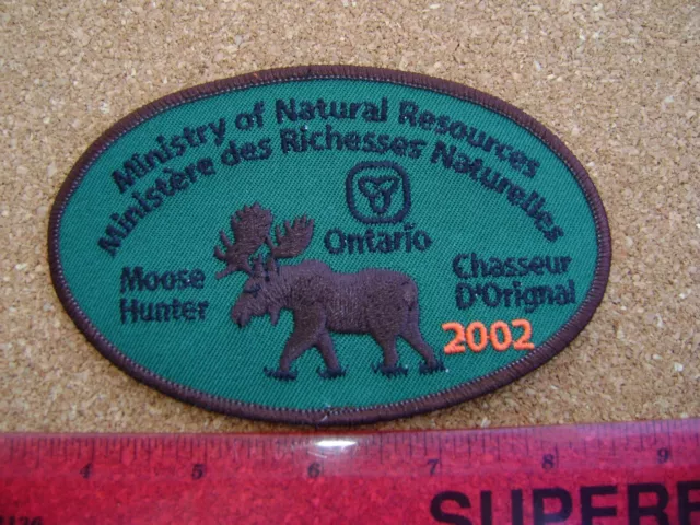 2002 Ontario Mnr Moose Hunter Patch Deer Bear Duck Fishing Hunting Conservation