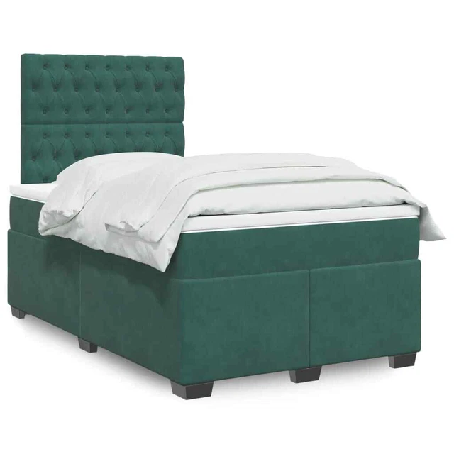 BOX SPRING BED with Mattress Dark Green 120x190 cm Small Double Velvet
