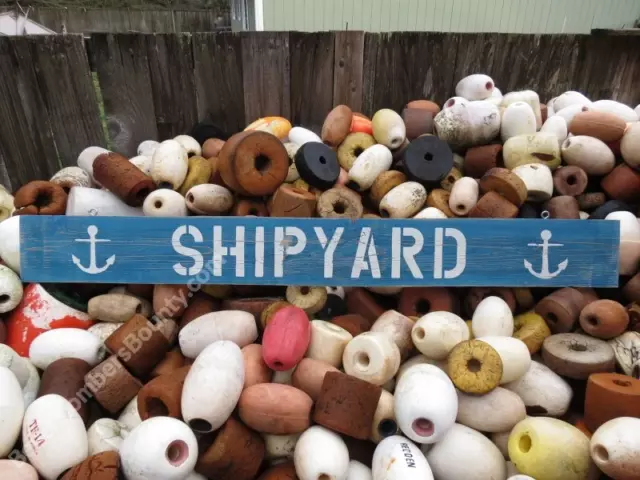 48 Inch Wood Hand Painted Shipyard & Anchor Sign Nautical Seafood (Ws508)