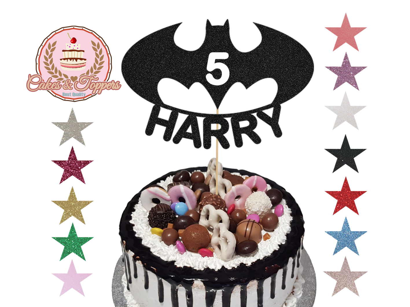 Batman Logo Black Glitter Cake Topper Decoration Full Personalised 3 99 Picclick Uk