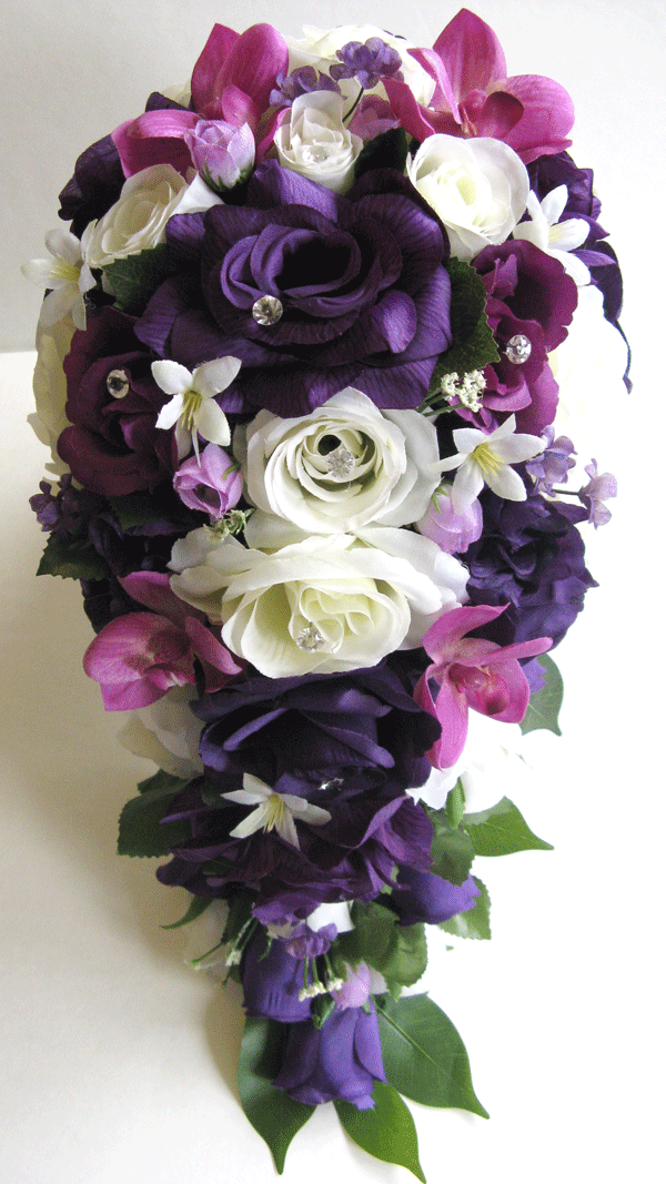 Wedding Bridal Bouquets 17 Pc Bride Silk Flowers Purple Plum Eggplant Sangria 339 99 Picclick