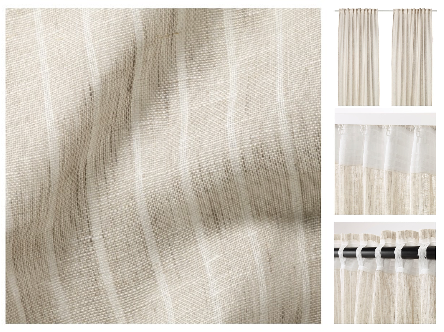 Ikea Aina Beige Linen Curtain Panel New 2 Tan 98 Natural Sheer