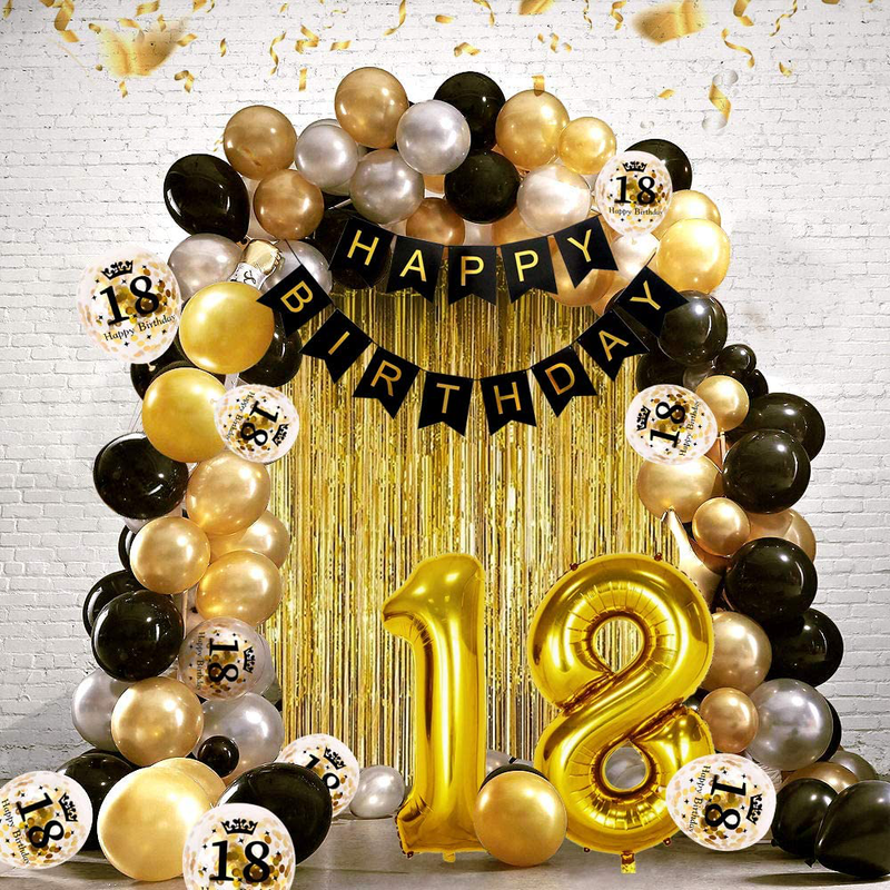 iZoeL 18 ans déco anniversaire Or noir bannière joyeux anniversaire ballon hé...
