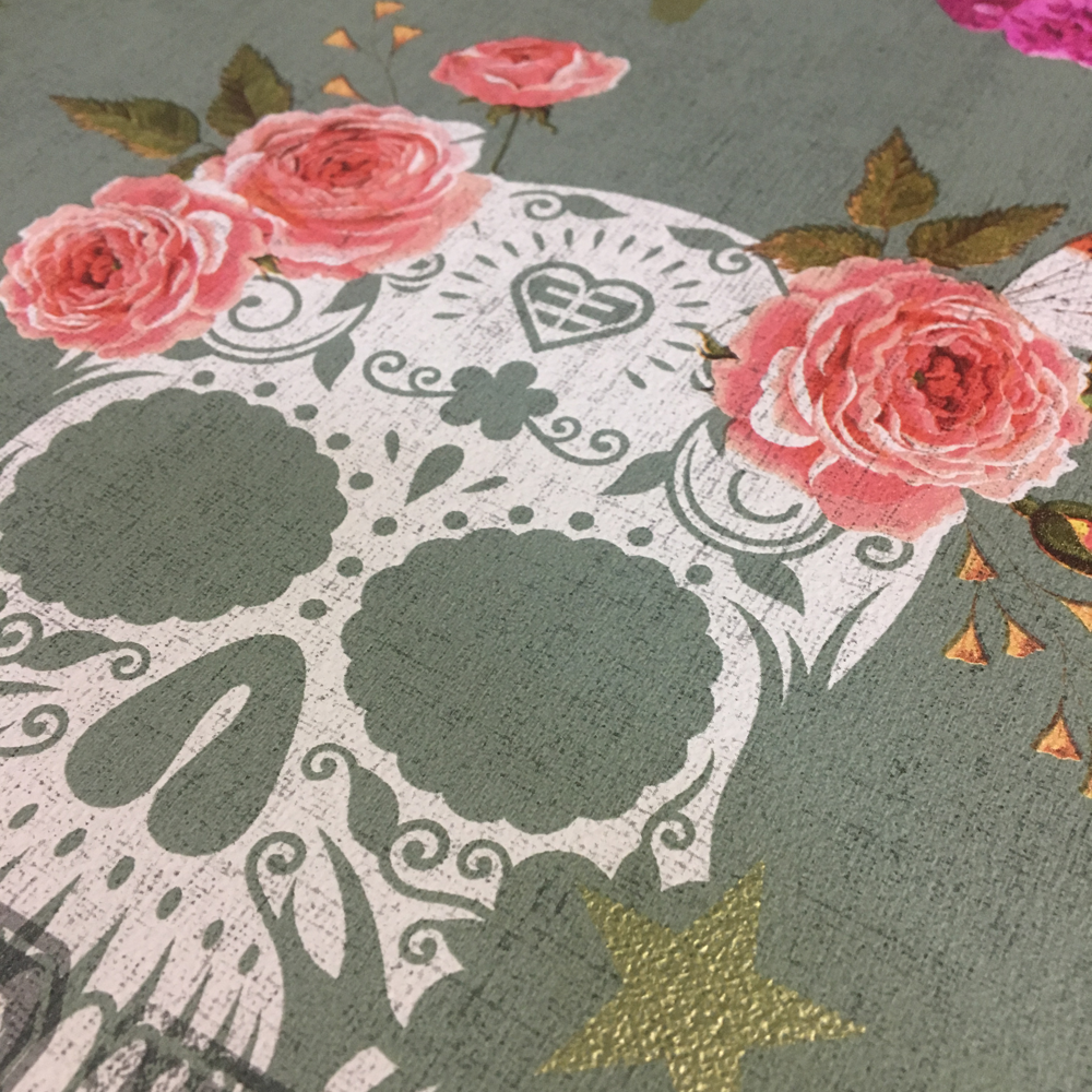 Eur 3 37 Qm Tapete Lutece 51170604 Tapete Totenkopf Skull Sterne Blumen Grun Eur 17 95 Picclick De