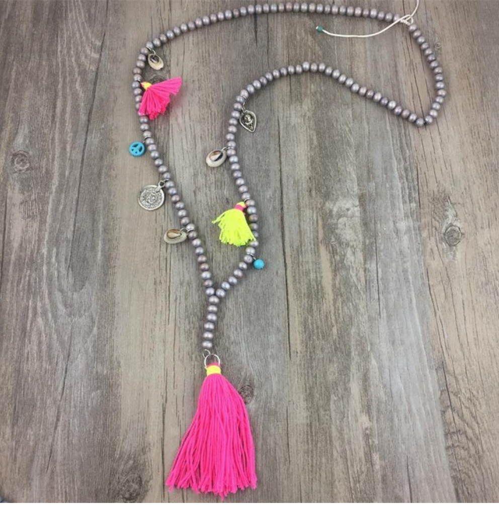 Tibet India New Ethnic Long Tassel Shell Beads Hippy Peace Necklace Tribal Boho 