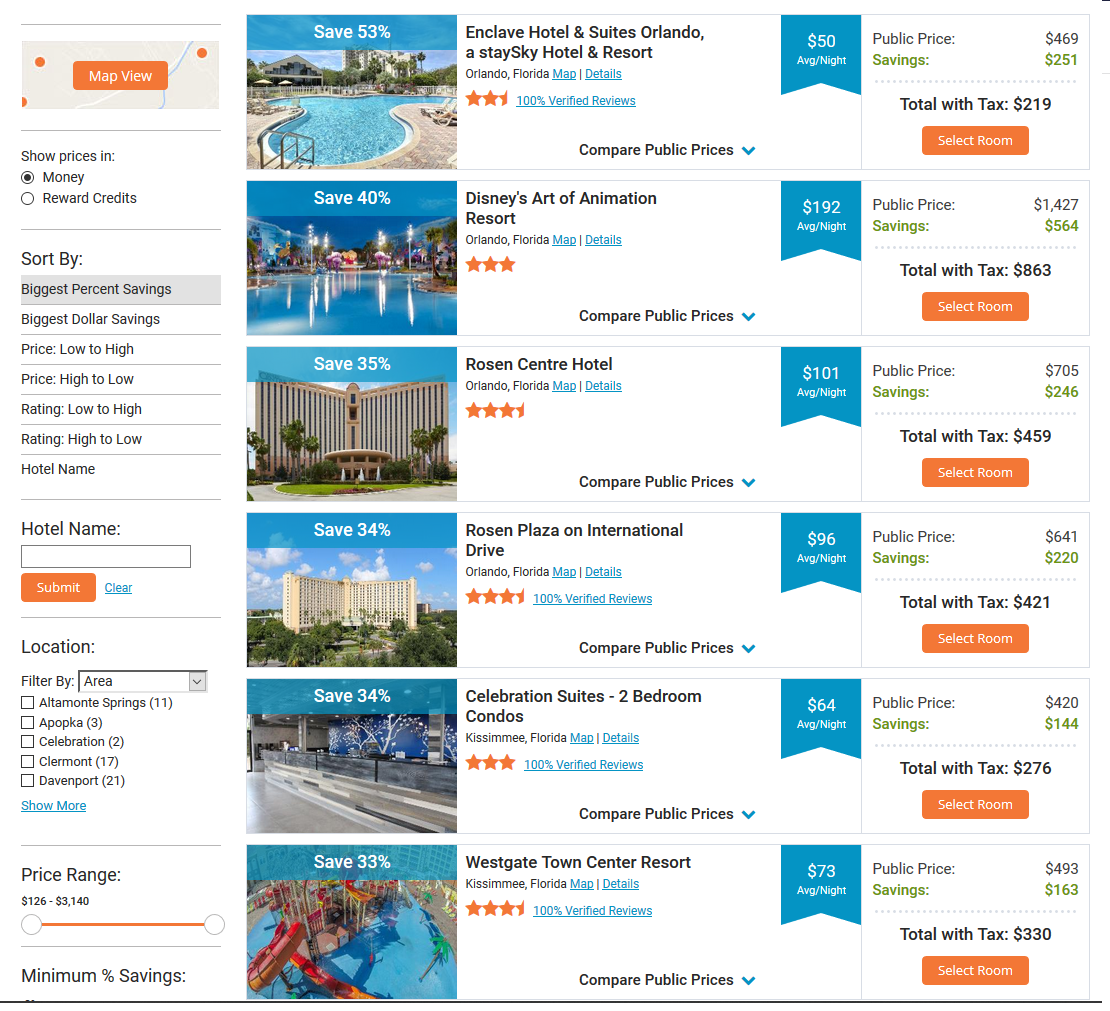 1000 Dollar Hotel Travel Savings Card Disney Universal - 