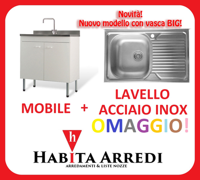 Lavello Cucina Una Vasca Con Mobile.Mobile Lavello 80x50 Con Acciaio Inox Cucina Bianco Una Vasca A Sinistra Eur 150 00 Picclick It