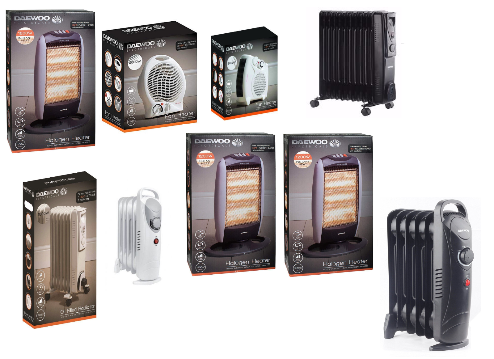 Daewoo Electric Halogen Fan Heater Portable Floor Hot Cold