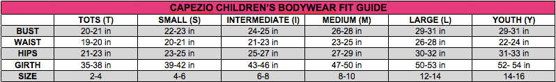 Capezio Childrens Leotard Size Chart