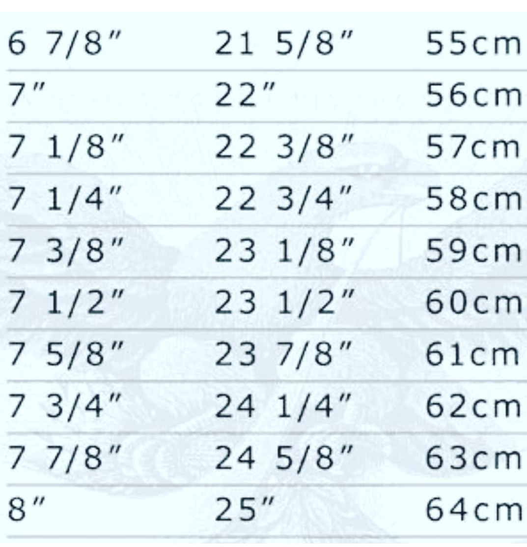 fitted hat sizes in order
