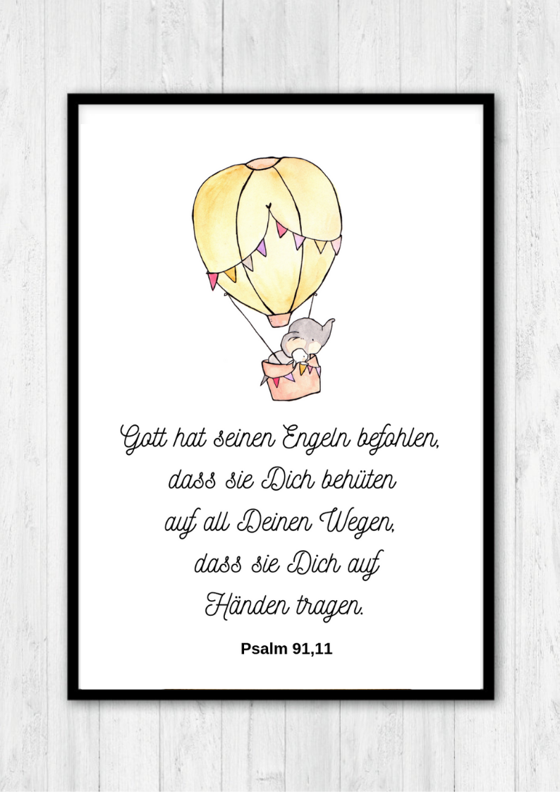 Druck Kunstdruck A4 Bibel Psalm Engel Spruch Taufe Geburt