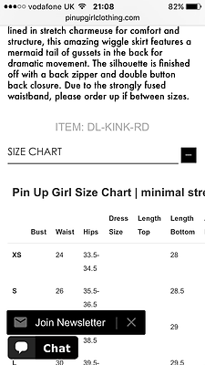 Pinup Girl Clothing Size Chart