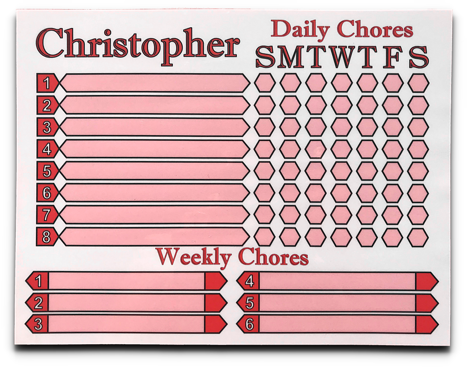 Daily Weekly Chore Chart For Kids To Adults Use As Dry Erase Board Custom Name - 