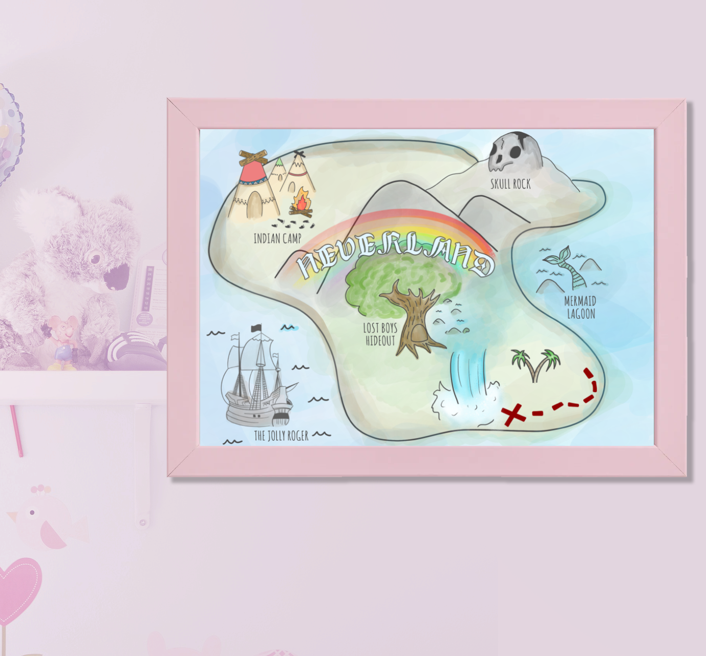 Peter Pan Neverland Map Framed Poster Print Inspired By Disney Wall Art Gift 4 46 Picclick