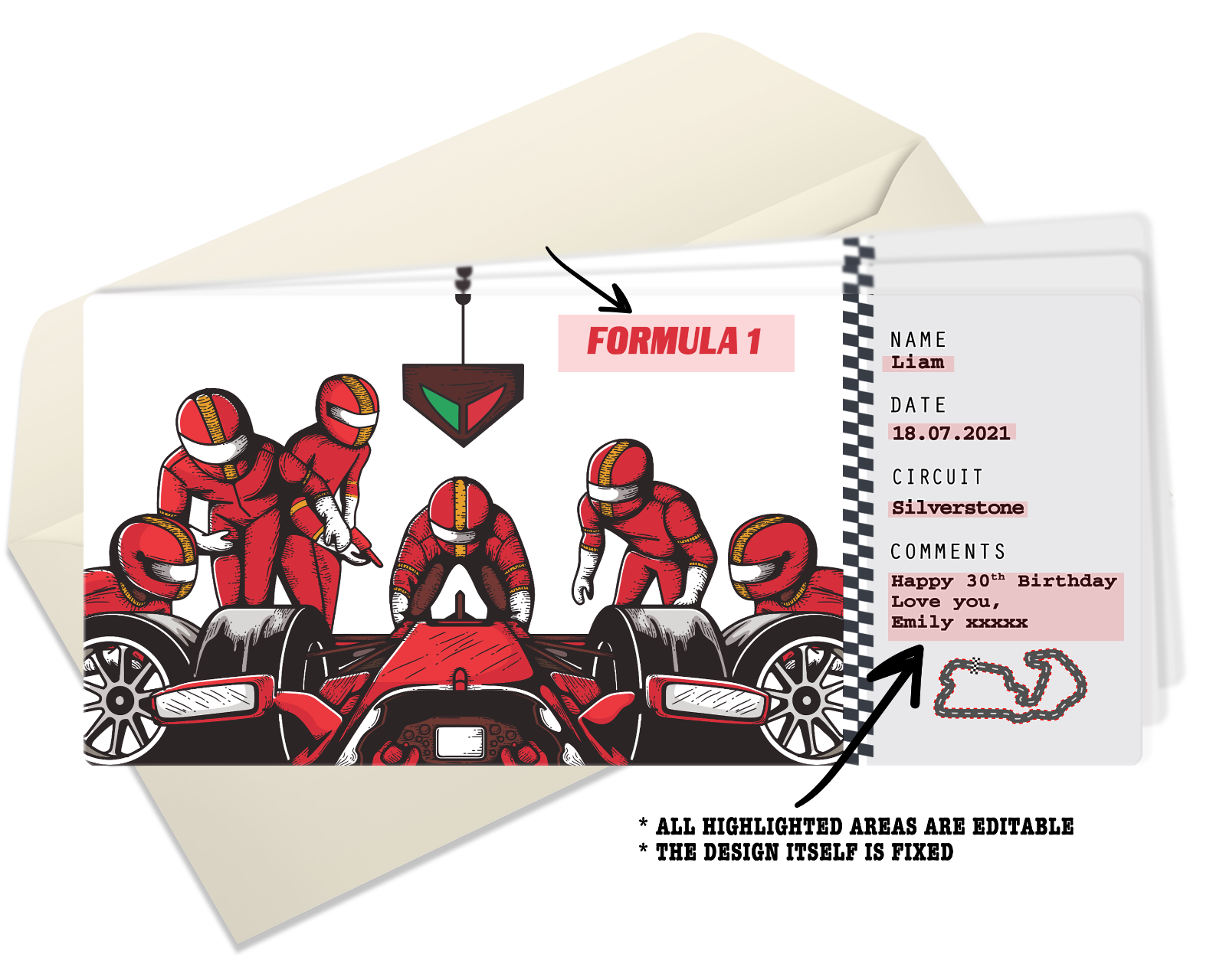 PERSONALISED F1 TICKET, Formula One Gift voucher, Ticket template £4.