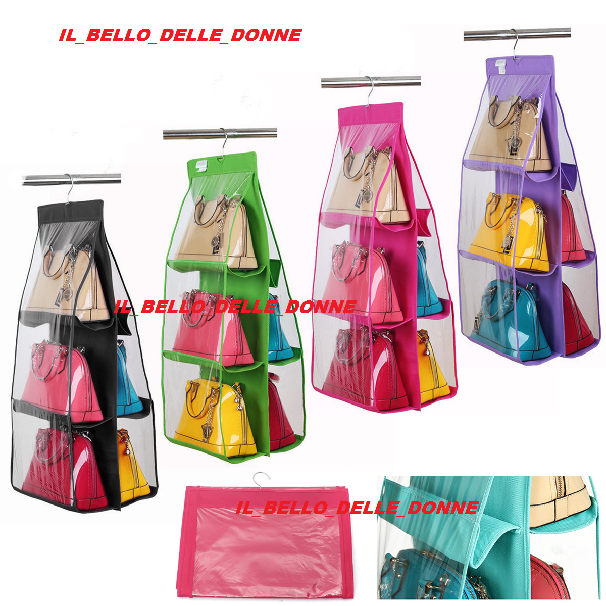 PORTA BORSE APPENDI SALVASPAZIO BORSE 6 POSTI BORSA DA ARMADIO ACCESSORI CASA
