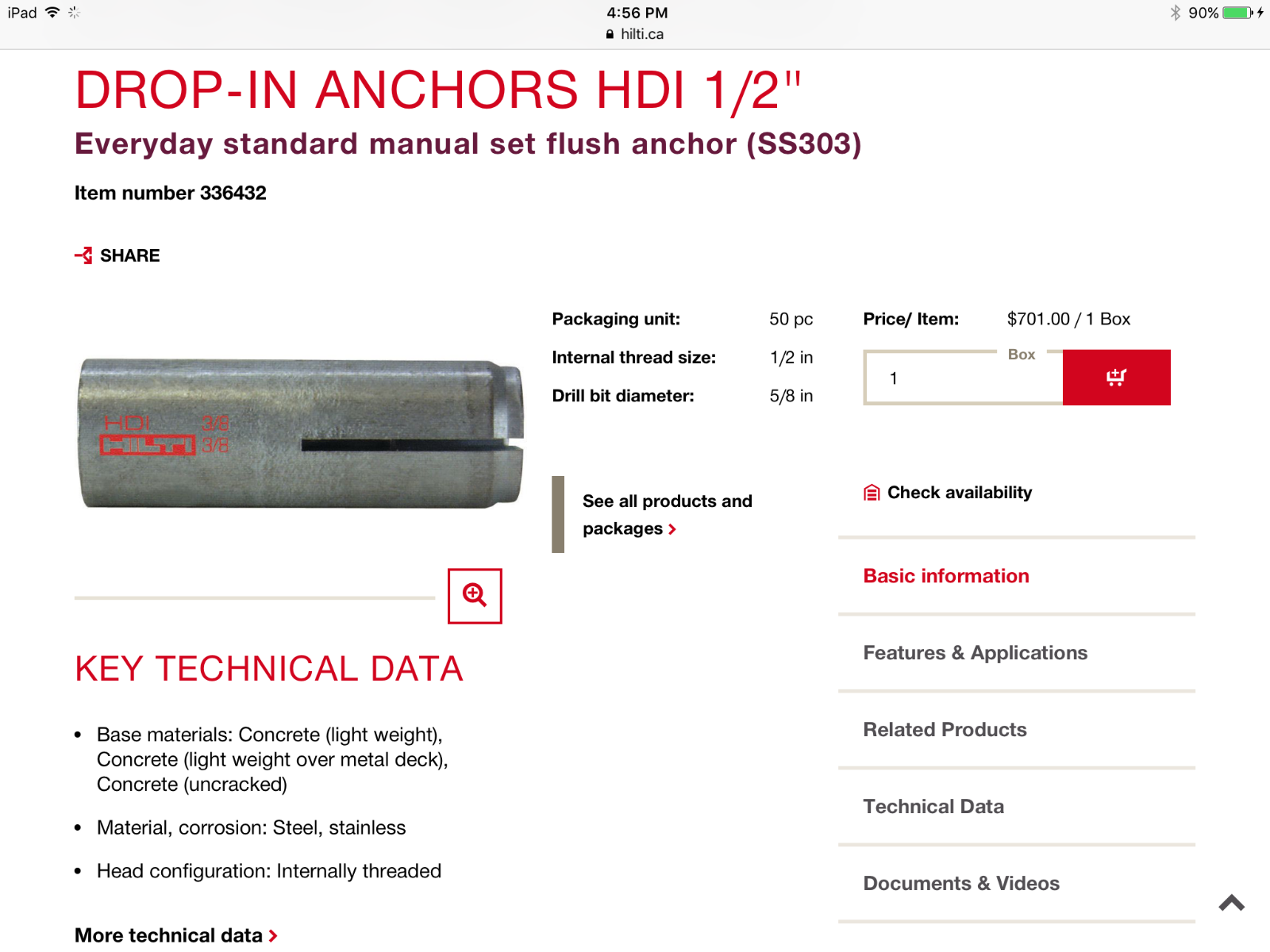 Hilti HDI L 1/2 UNC Steel Drop In Anchor