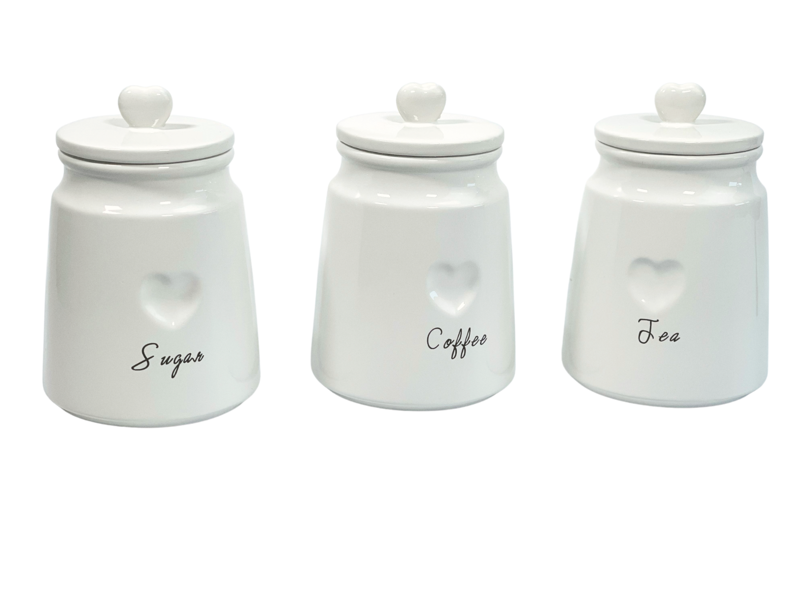 White Tea Coffee Sugar Ceramic Canisters Engrave Heart Storage Jars Set Of 3 27 57 Picclick