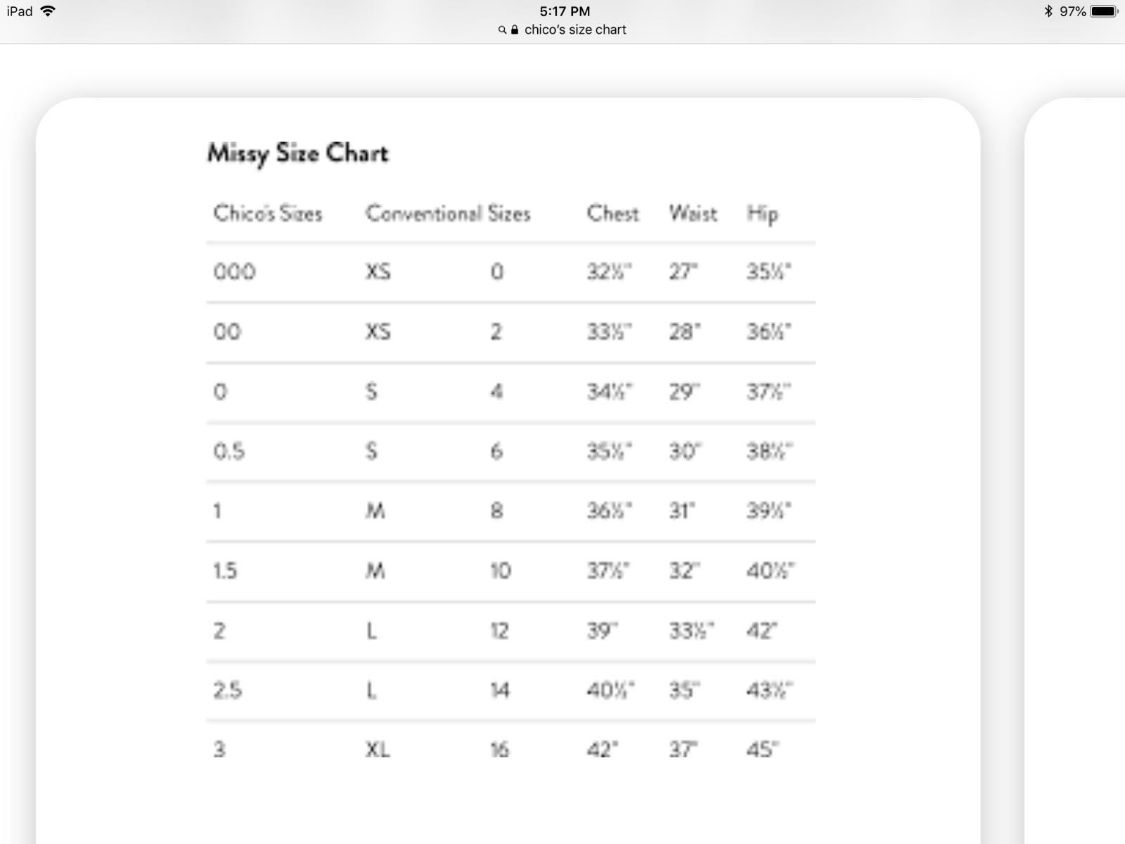 Chicos Size Chart 2