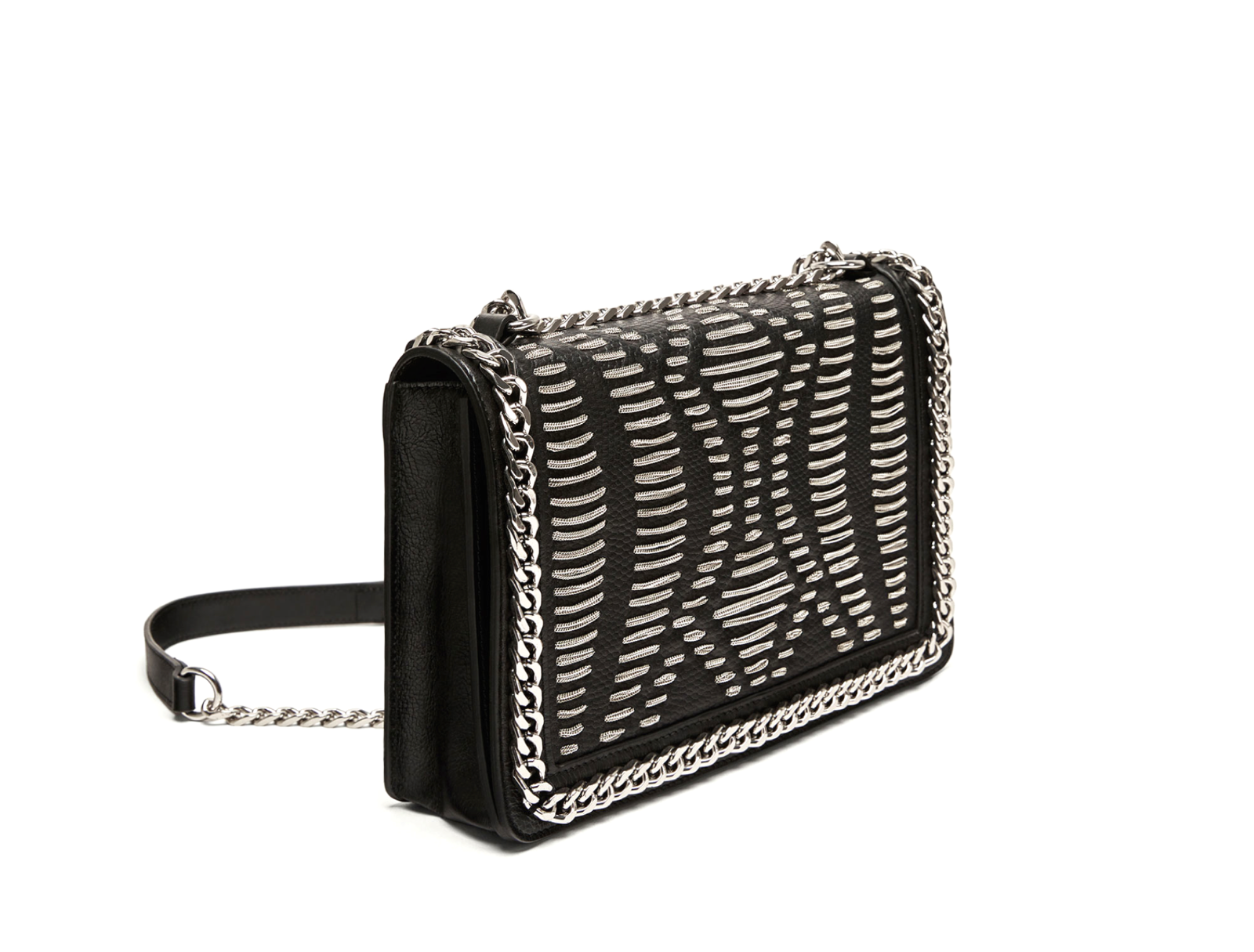 zara crossbody bag with embossed chain