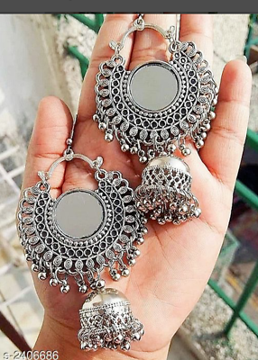 Indian Traditional Bollywood Silver Oxidized 3 Kashmiri Jhumka Jhumki Earring M1
