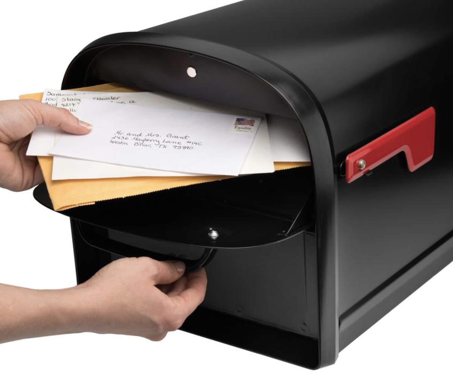 Post Mount Black Locking Mailbox Double Door Rear Access Steel