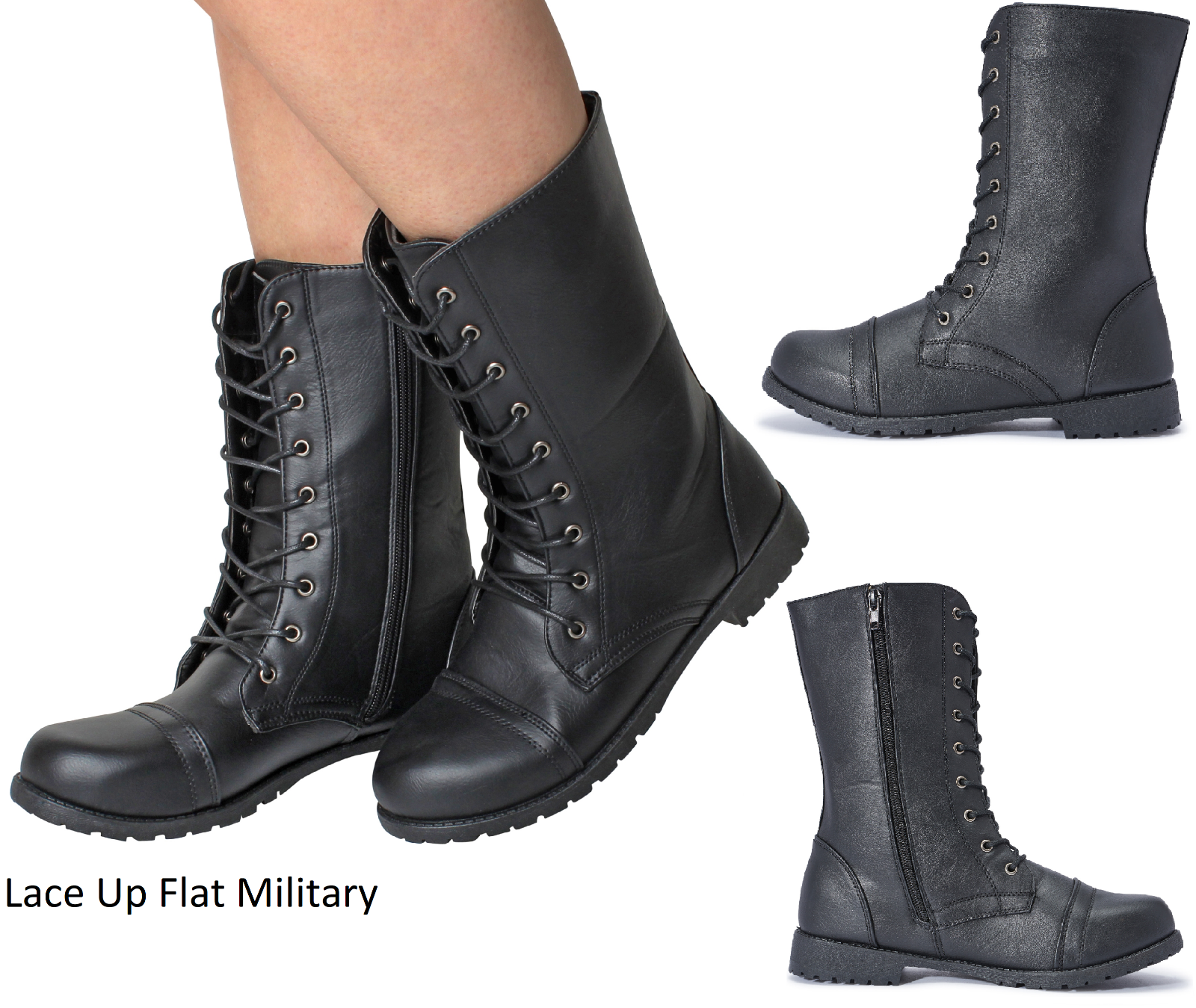 ladies black flat lace up boots