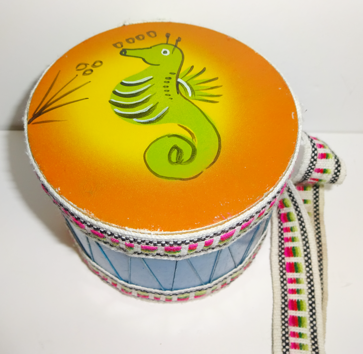 Vintage Puerto Rico Hand Painted Puerto Rican Flag Seahorse Souvenir Drum 8 99 Picclick