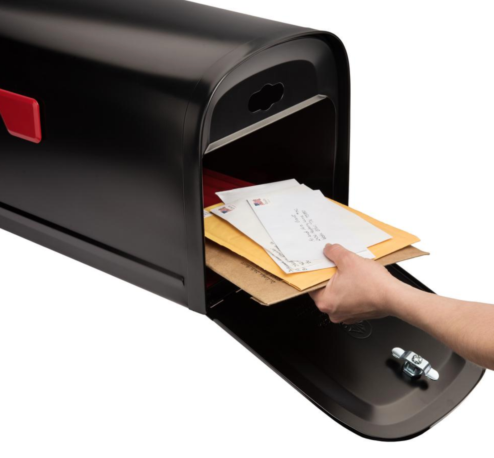Post Mount Black Locking Mailbox Double Door Rear Access Steel