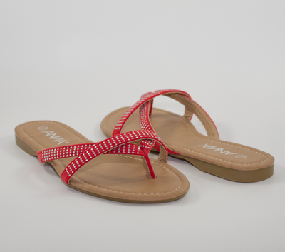 red rhinestone flip flops