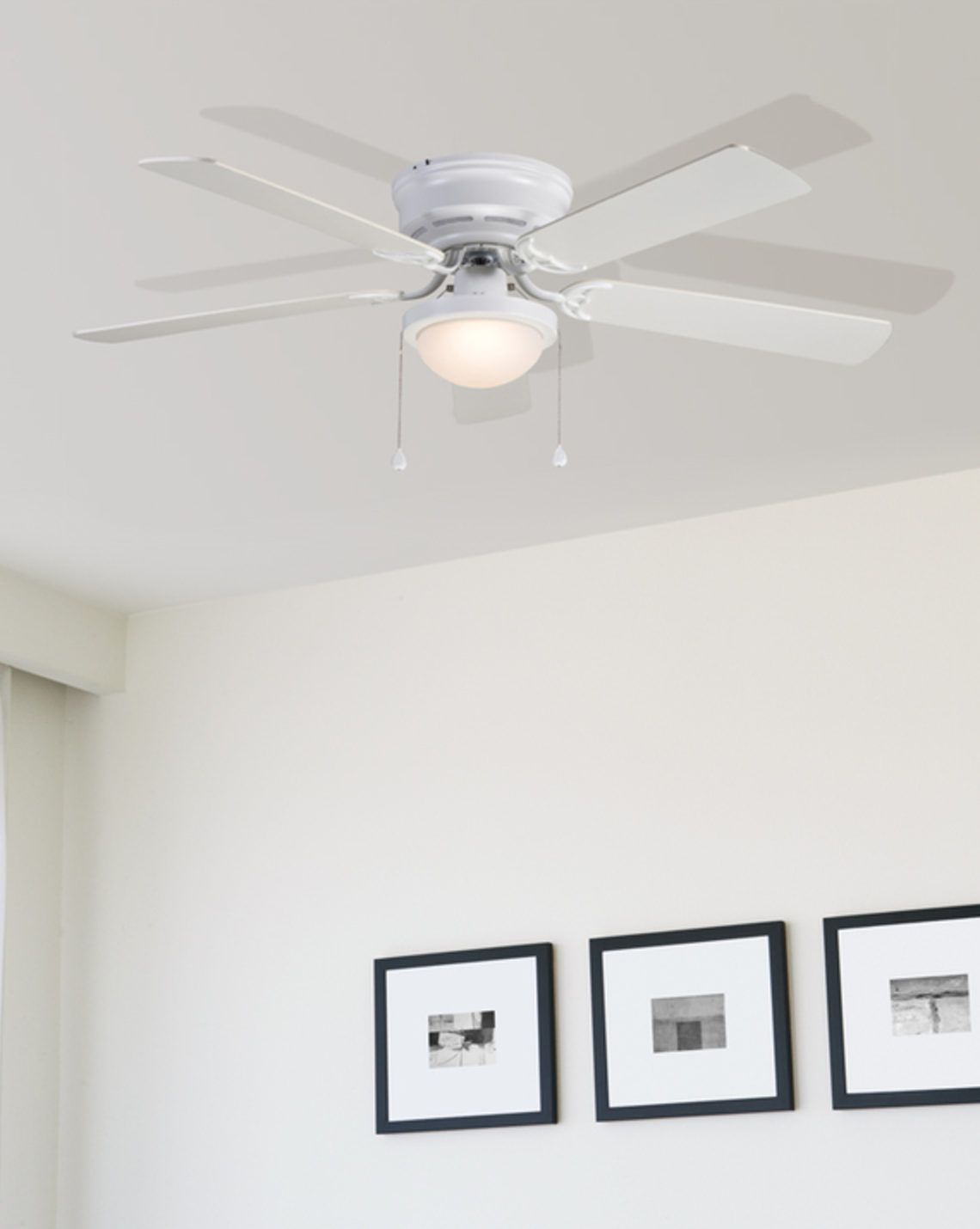52 In White Hugger Ceiling Fan Flush Mount Indoor Light Harbor