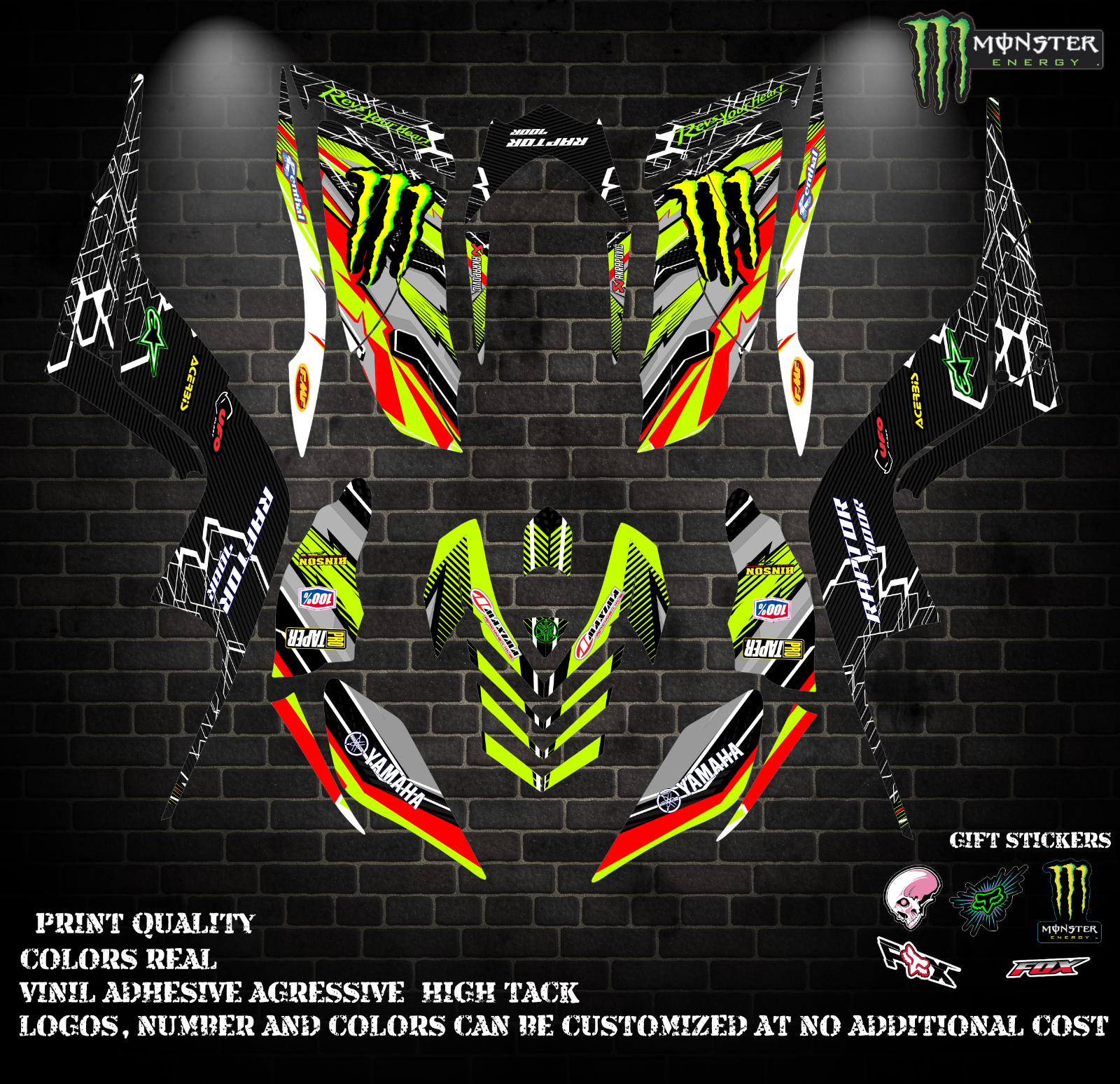 Fits Raptor 700R Graphics decal kit Yamaha 2006 2007 2008 2009 2010 2011 2012
