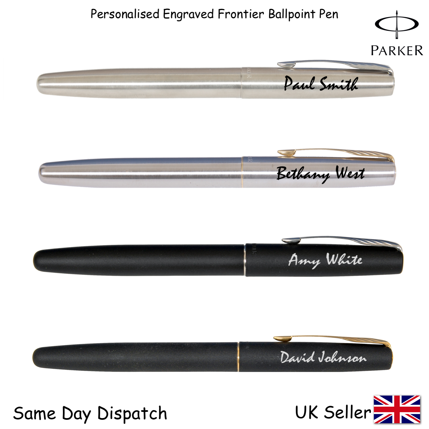 PERSONALISED ENGRAVED PARKER FRONTIER STAINLESS STEEL FOUNTAIN PEN