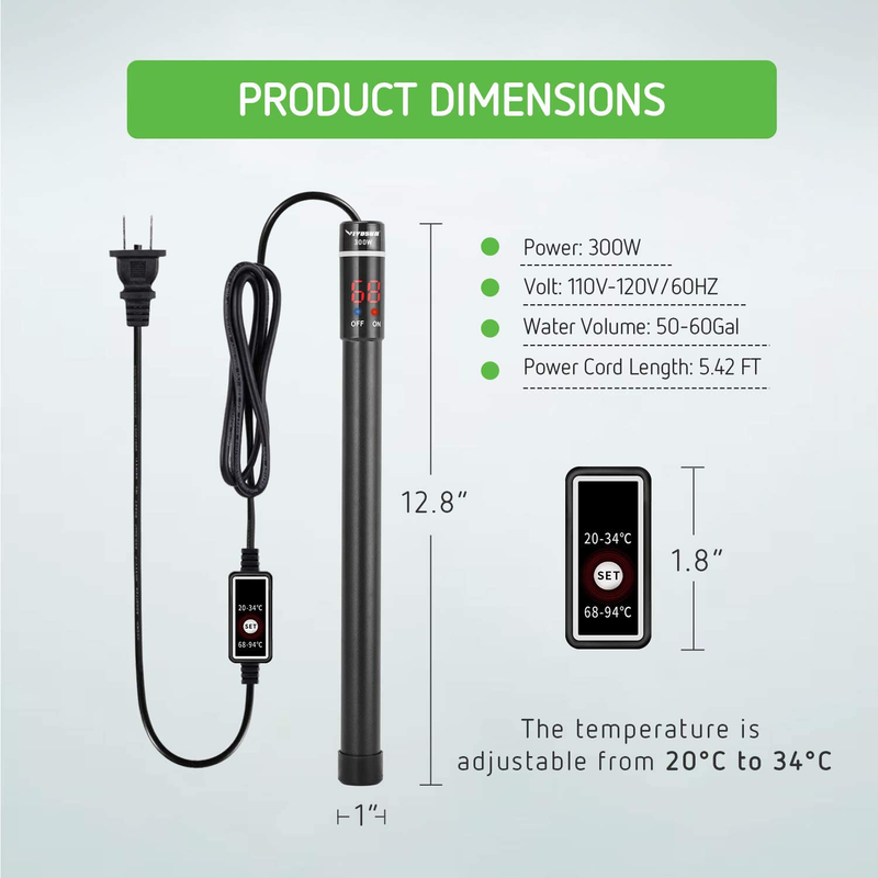 AQUARIUM HEATER SUBMERSIBLE Titanium with Intelligent LED 