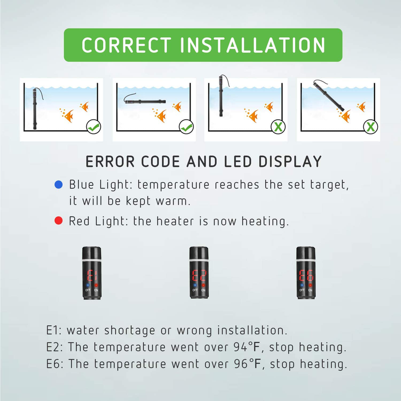 AQUARIUM HEATER SUBMERSIBLE Titanium with Intelligent LED 