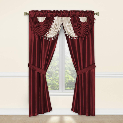 Brick Red Taffeta 5 Pc Window Curtains Panels Drapes Valance Set