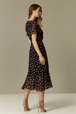 wallis black polka dot midi dress