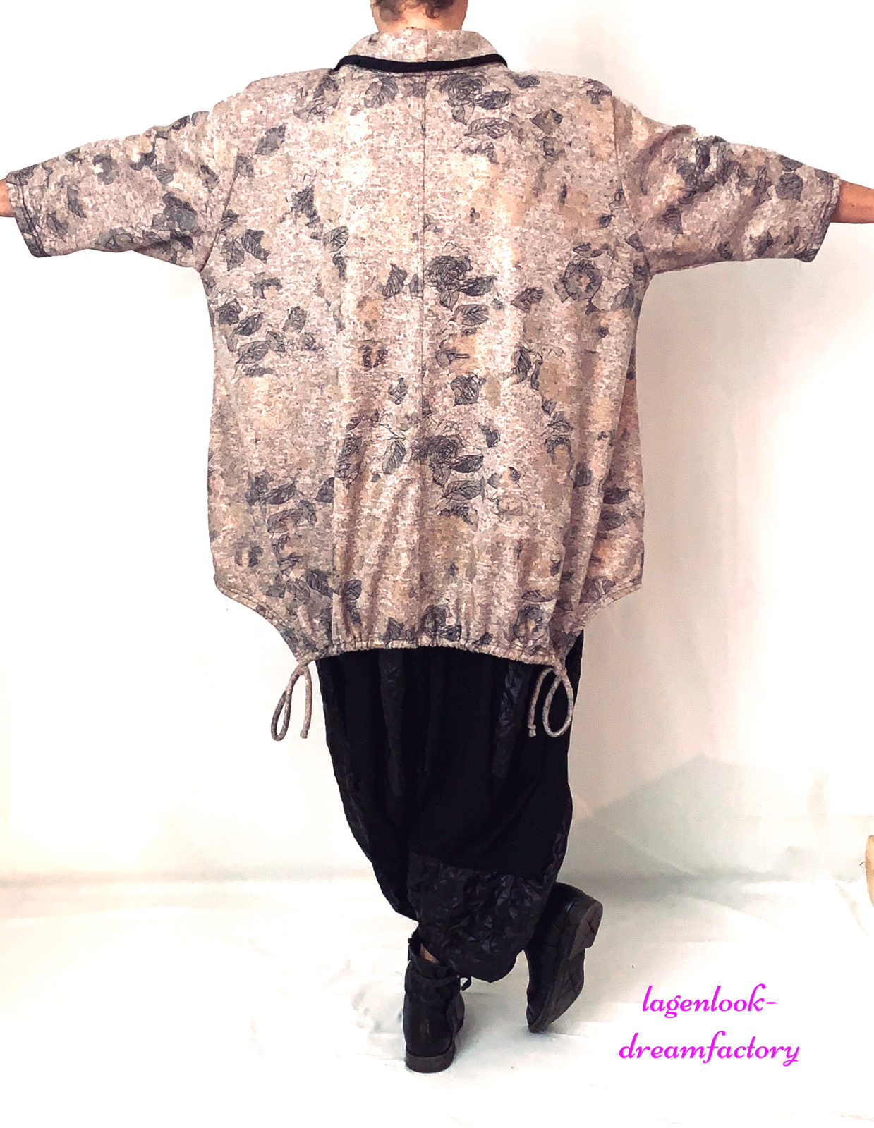 Lagenlook OVERSIZE Zipfel-Big-Shirt Streifen Materialmix 44 46 48 50 52 56