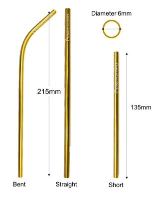 Harvey Makin 6 x Metal Straws Reusable Bent Straight Steel//Rainbow Brush Gift