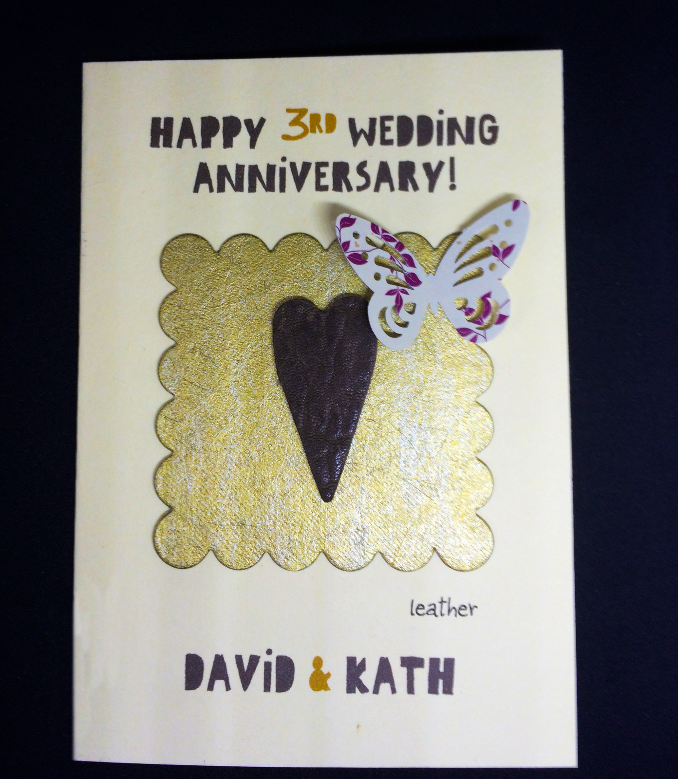 wedding anniversary Card//Third wedding//3d card Personalised 3rd leather