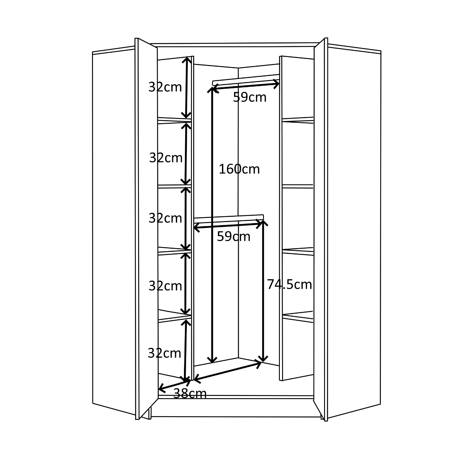 Reflect High Gloss 2 Door Corner Wardrobe 2 Hanging Rails 10