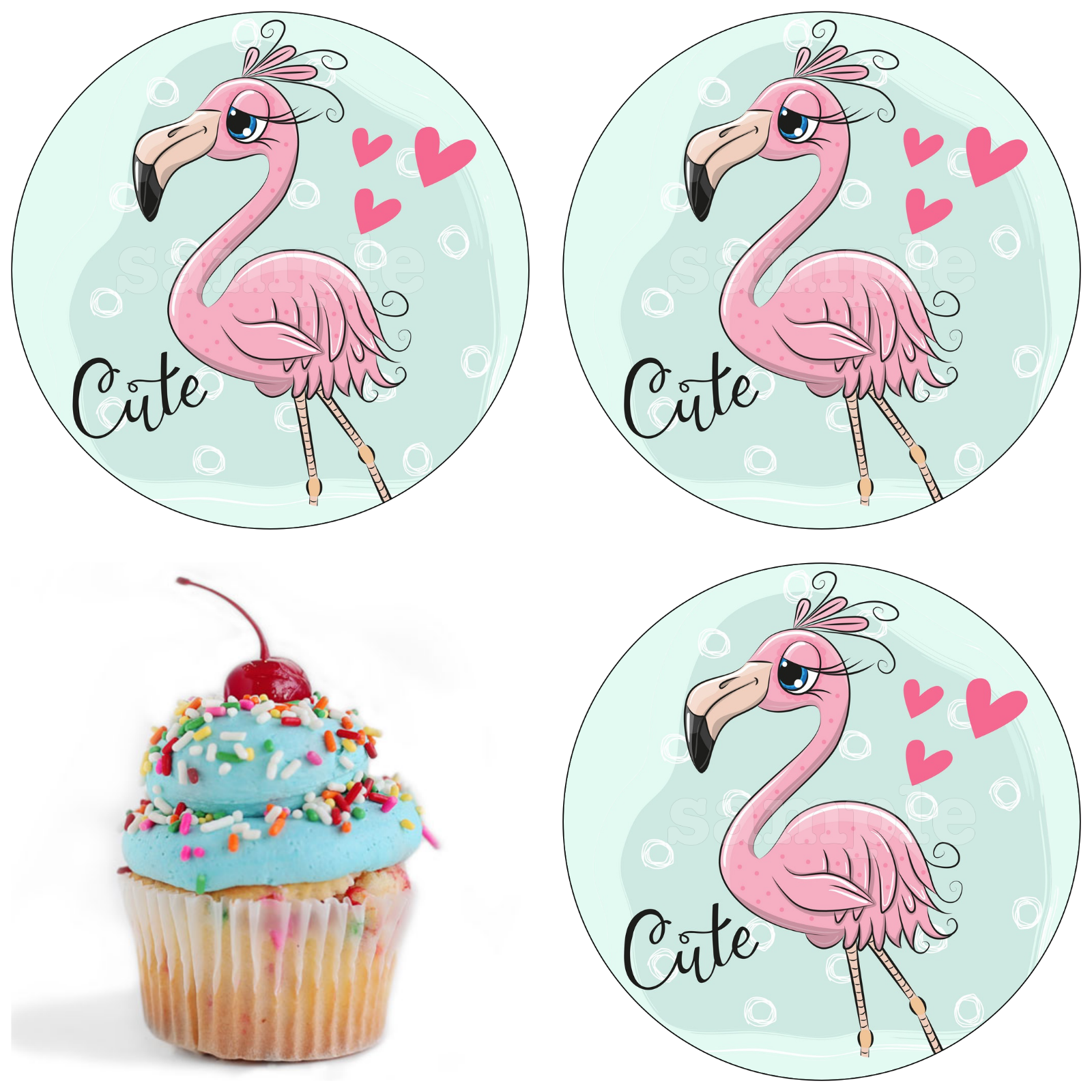 Flamand Rose Oiseau Deco Gateau Disque Azyme Comestible Anniversaire Fete cm