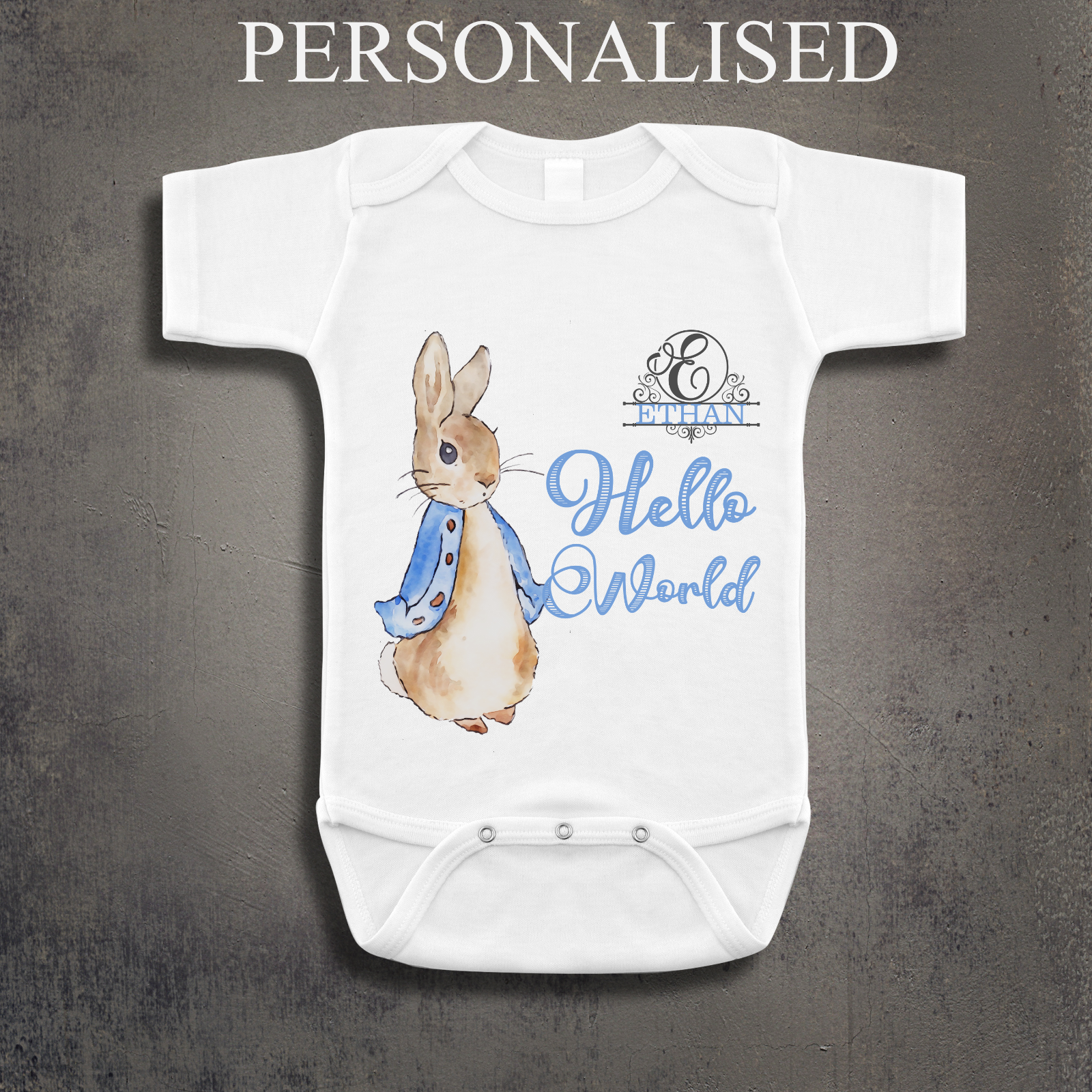 personalised peter rabbit baby grow